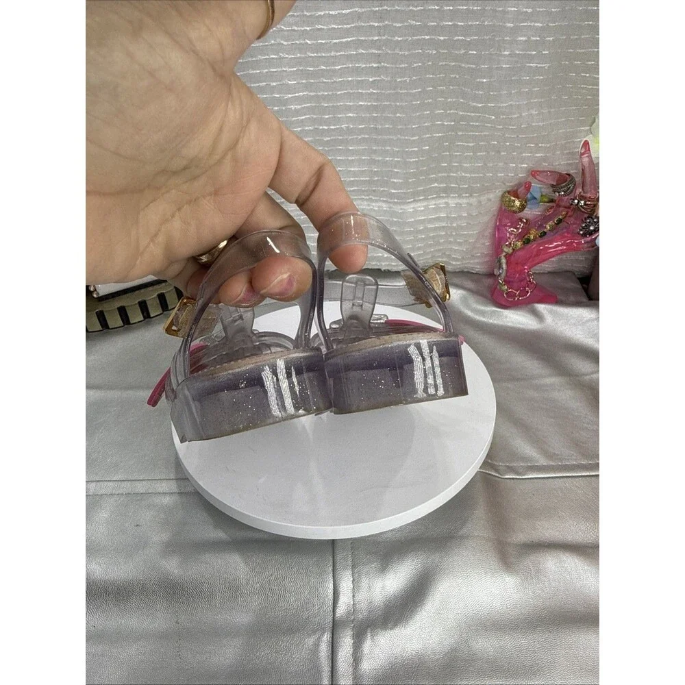 (S4)MINI MELISSA Little Girl's Clear Rainbow Jelly Flat Sandals Size 9